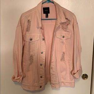 Forever 21 ripped pink jean jacket slightly worn